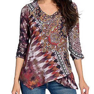 3/4 Sleeve Embellished V-Neck Tulip Hem Top
